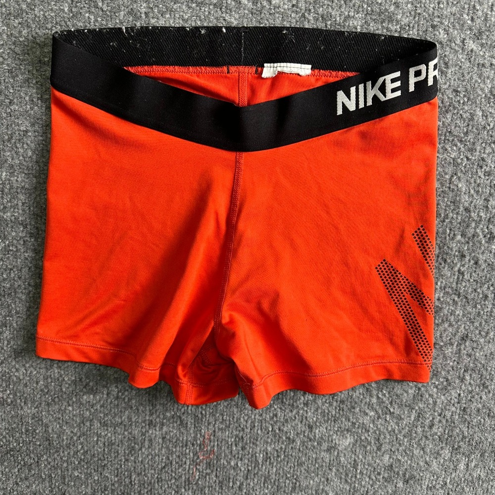 Nike Shorts Womens Size XS Orange Pro Compression Graphic Logo Athletic Training